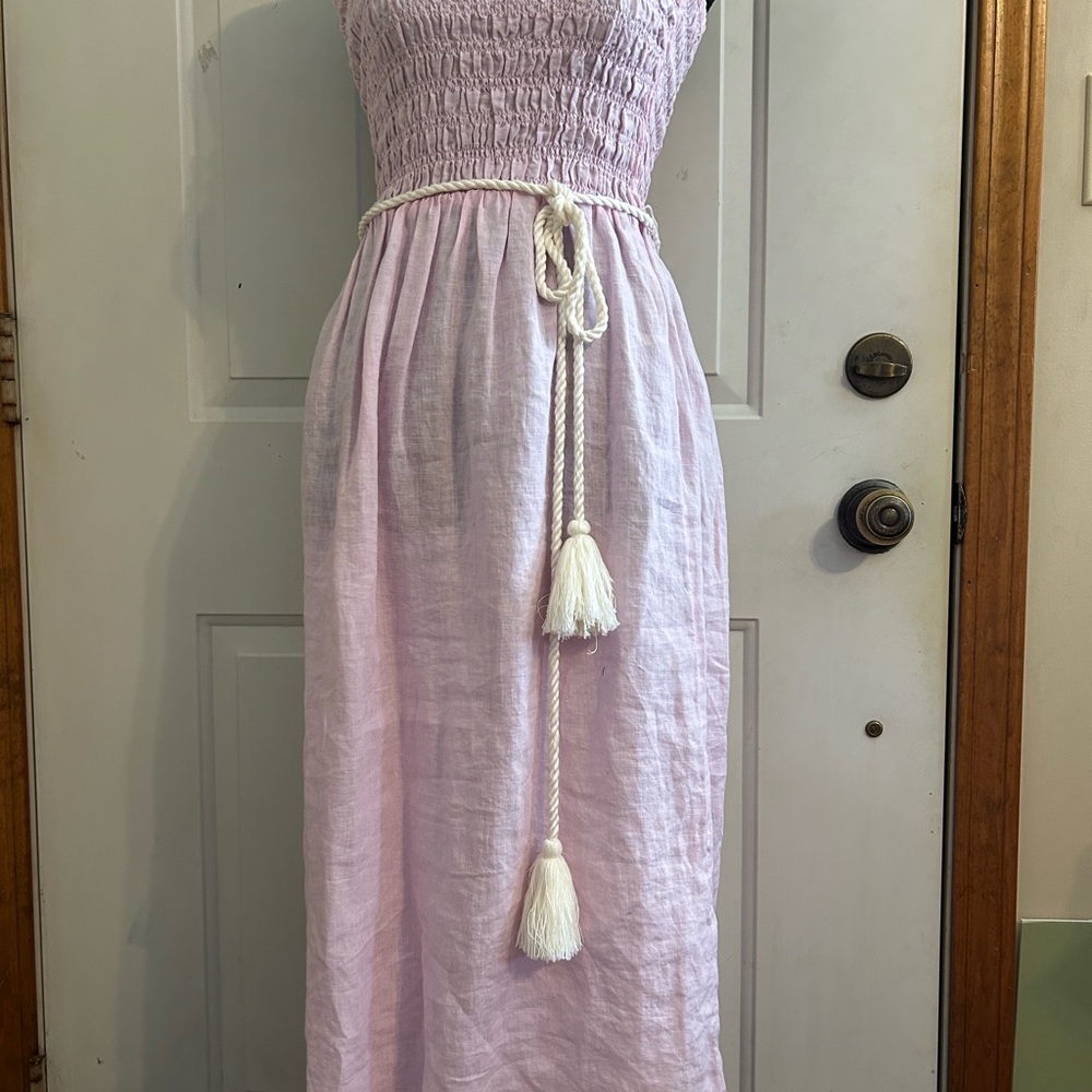 J Crew XS Sleeveless Dress Linen Smocked Top Frosty Lavender Pink Style B1623